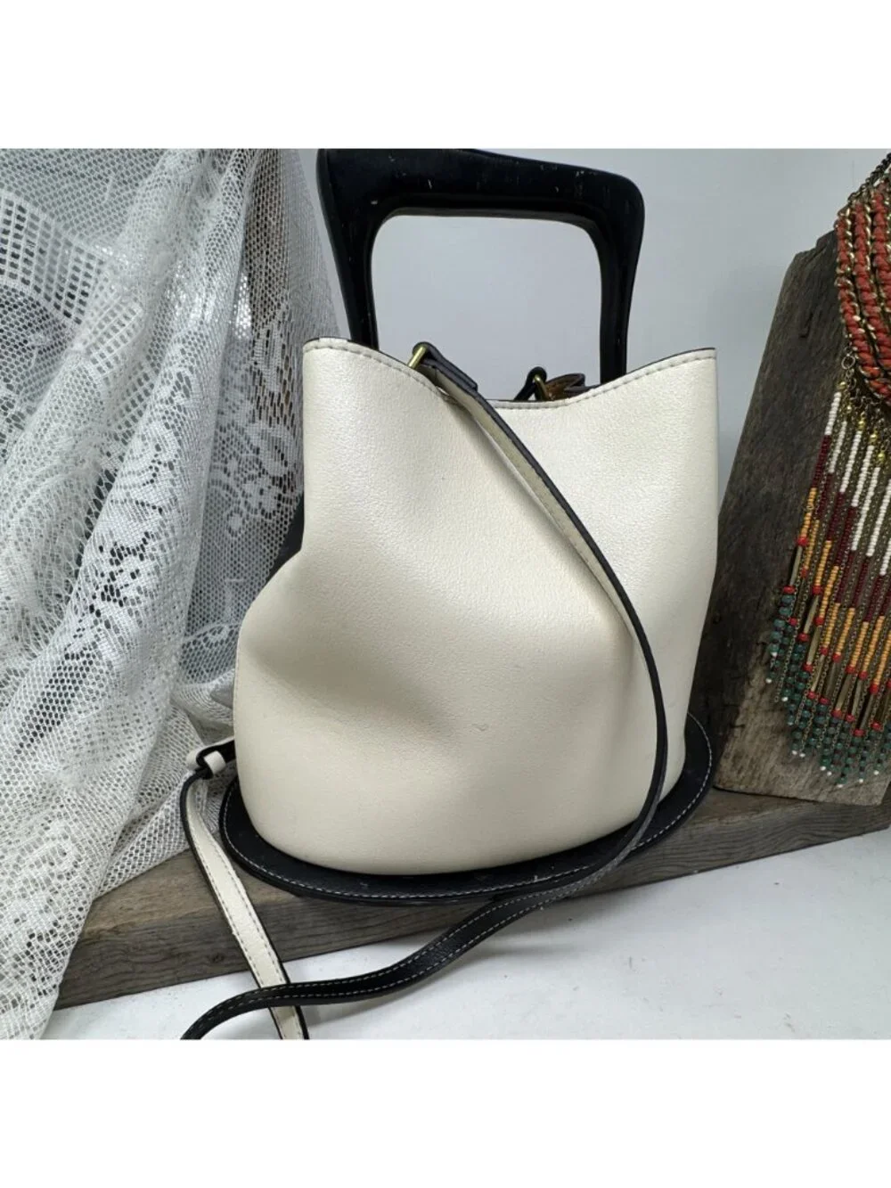 CULBIA Iconic Ozzy Bag Genuine Leather Cream & Black